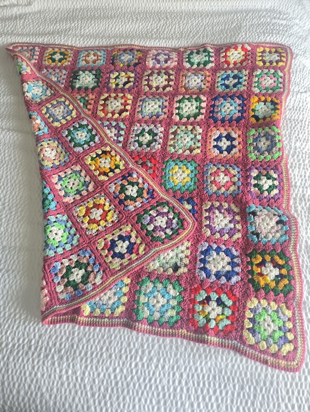 Vintage Granny Sqaures Crocheted Baby Blanket Sofa Throw Chair Blanket